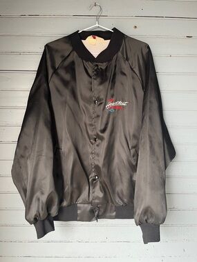 80’s Chevy “The Heatbeat of America” Black Satin Bomber Jacket